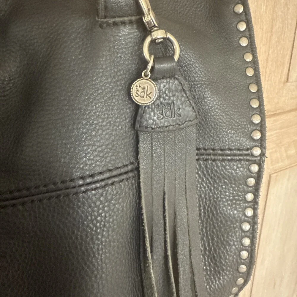The Sak Silverlake Black Leather Studded Fringe Tote